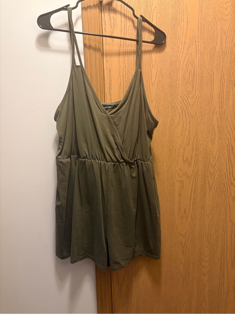 SHEIN Olive Green Surplice Romper with Elastic Waist